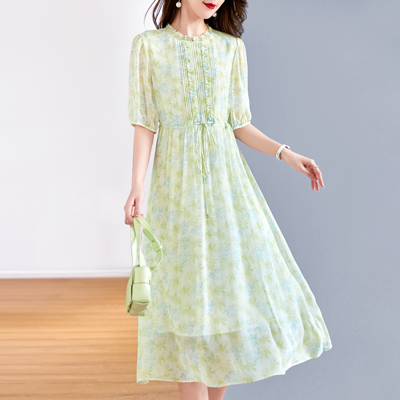水墨佳人夏季真丝桑蚕丝连衣裙女2023新款高贵洋气显瘦中长款裙子