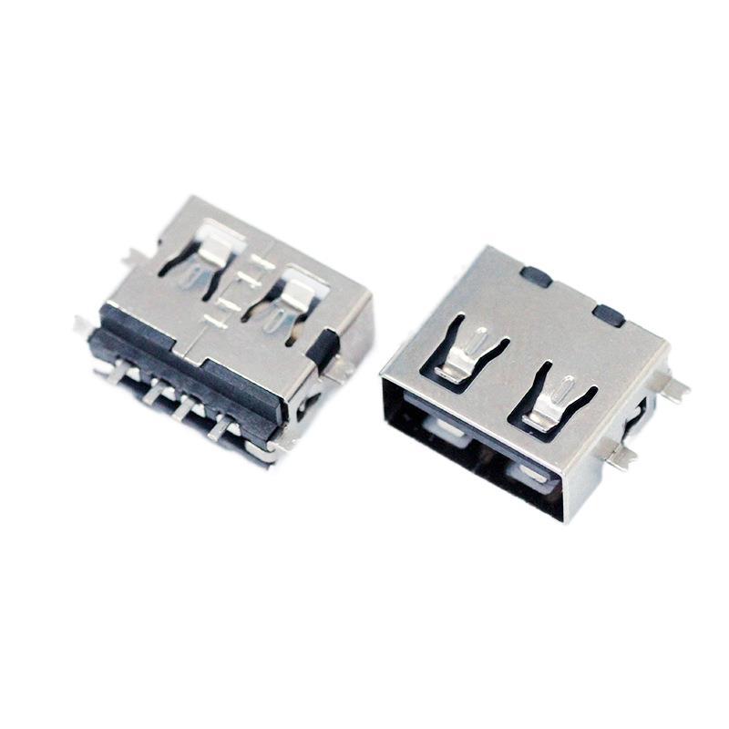 0usb插座 短体4p沉板smt贴片黑胶 usb母座