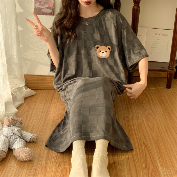 Foreign Trade Pajamas Women's Nightdress Summer Sweet Cute Style Fat mm 100.00kg plus-Sized plus Size Home Wear Can Be Worn outside