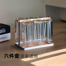 组合杯子套装双层透明玻璃居家办公室家用托盘水杯耐高温高硼硅茶