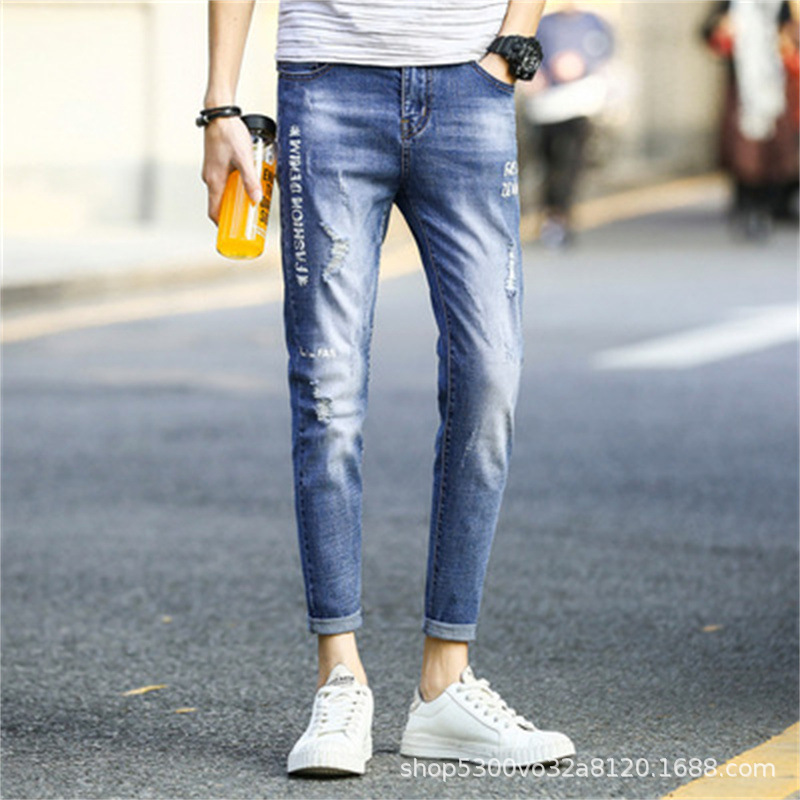 Foreign Trade Men's Denim Trousers Korean Casual Pants Cross-Border Export Loose Large Size Men's Jeans Live Supply