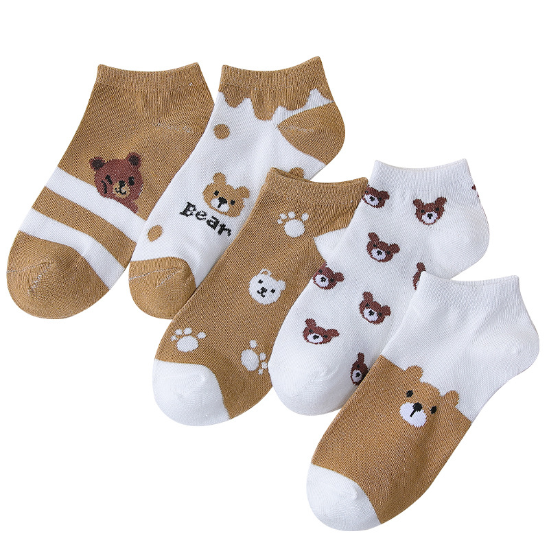 Women's Japanese Cute Bear Ankle Socks Autumn Short Fashionable Mid-Calf Low-Cut Polyester Cotton Students' Skirt Matching Socks