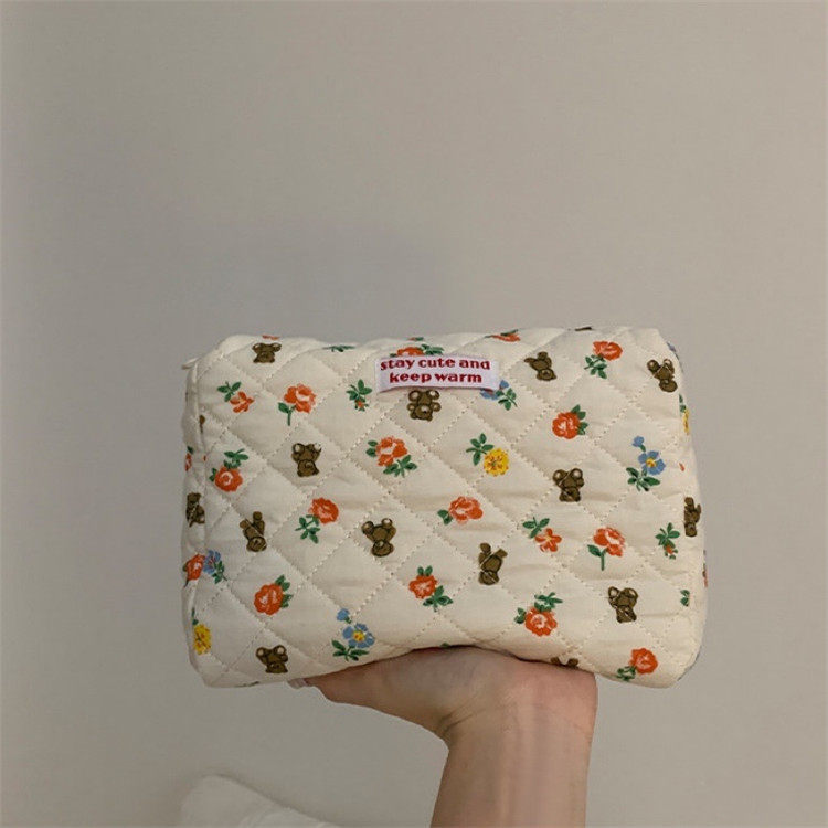 Homemade Cartoon Bear Flower Cosmetic Bag Large Capacity Portable Travel Toiletry Bag Sundries Storage Bag Three-Piece Set