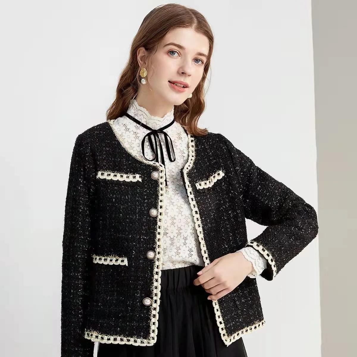 小香风外套休闲百搭小个子气质显瘦轻熟风感圆领粗纺外套女韩系