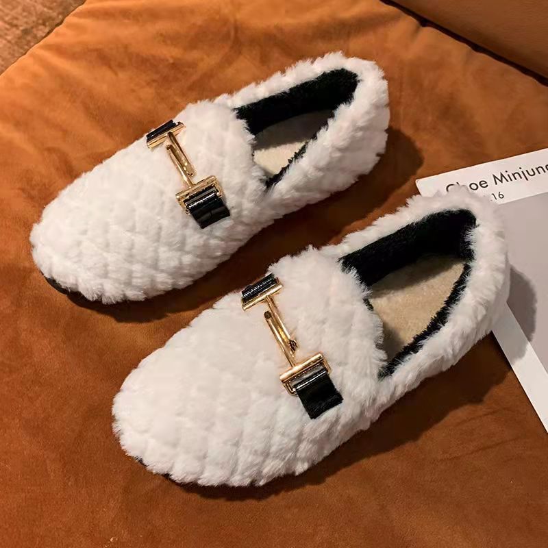 2023 Winter New Cotton Gommino Loafers Women's Warm Postpartum Confinement Shoes Soft-Soled Furry Shoes One Piece Dropshipping