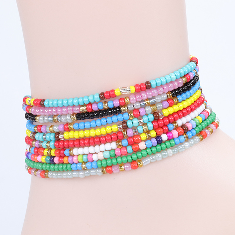 Amazon Hot Sale Color Bead Braided Anklet Summer Seaside Beach Surfing Foot Ornaments Factory in Stock