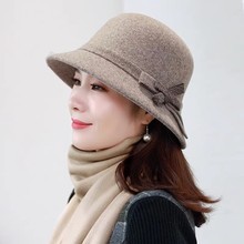 新款羊毛呢妈妈帽气质潮流中年女秋春季韩版时尚洋气中老年人帽子
