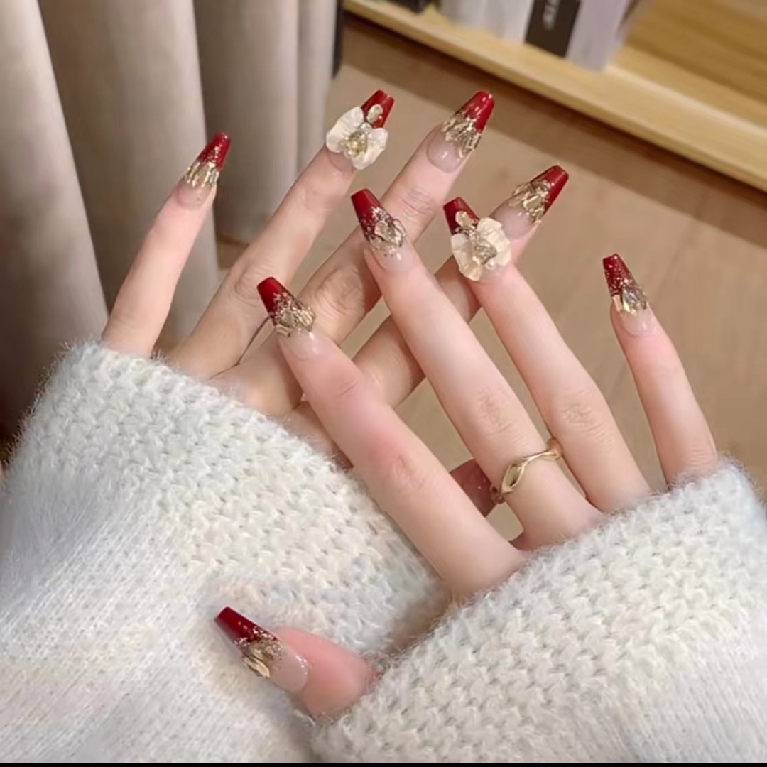 新年款穿戴甲高级感轻奢美甲美金羽琉璃高级满钻假指甲片新娘甲