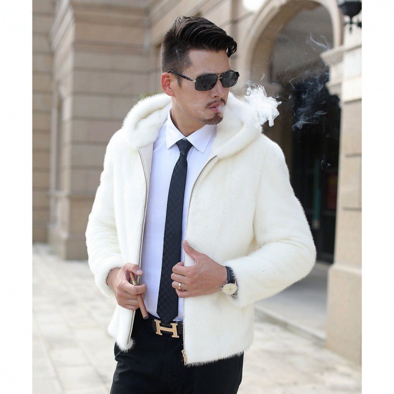 2020秋冬男士水貂绒外套男白色精神小伙貂皮大衣整貂连帽毛潮款