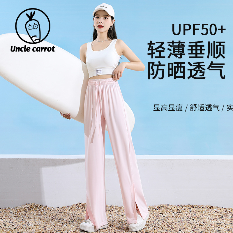 Ice Silk UPF50 + Anti-DDoS Split Wide Leg Pants Women's Summer New High Waist Loose and Slimming Quick-Drying