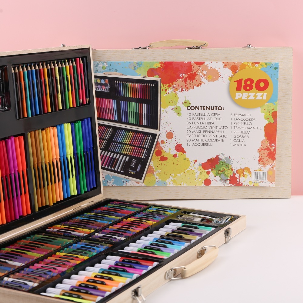 180 Wooden Box Brush Set Cross-Border Watercolor Pen Children's Gift Box School Season Painting Supplies Office Crayon Oil Painting