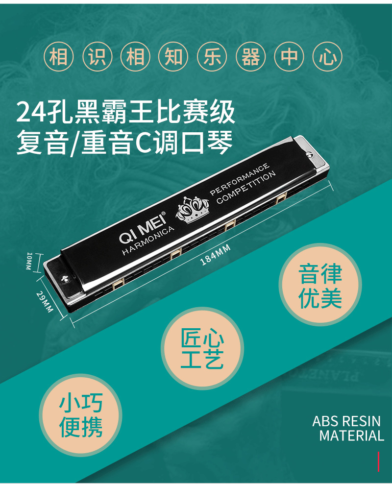 奇美24孔黑霸王比赛复音c调重音c调成人学生入门练习乐器c调口琴
