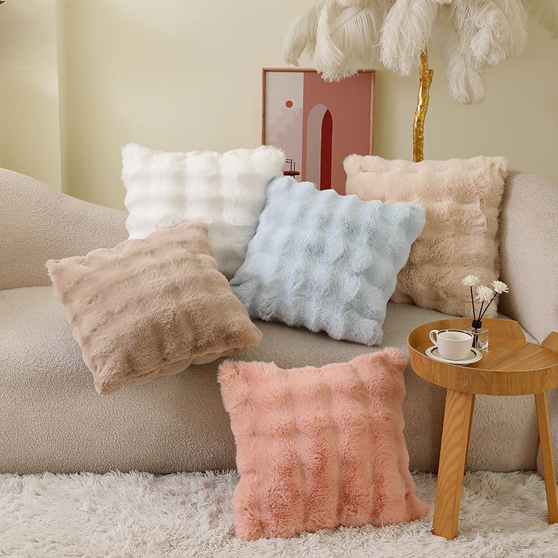 Tuscan Bubble Velvet Pillow Light Luxury Bedside Cushion Imitation Rabbit Plush Sofa Pillow Cases Backrest Factory Wholesale