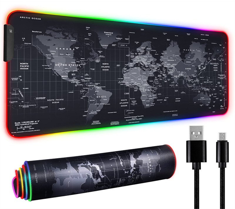 世界地图14色RGB发光鼠标垫 led电竞大号炫彩游戏垫LED灯桌垫批发