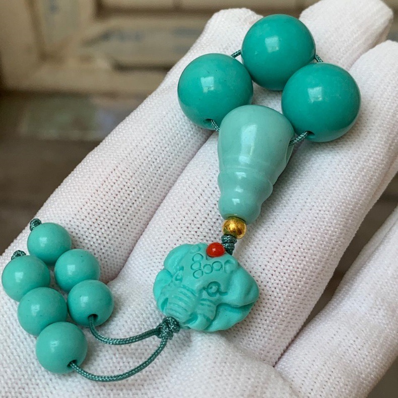 二代松石蜜蜡文玩配饰套装 龙珠象神背云金刚星月108佛珠配饰