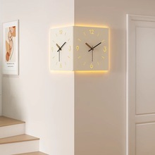 双面转角挂钟家用客厅现代简约拐角创意时钟壁灯阳角钟表