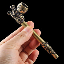 龙戏珠黄铜烟杆烟丝用小烟杆浮雕龙金属烟杆无过滤 直通型烟锅袋