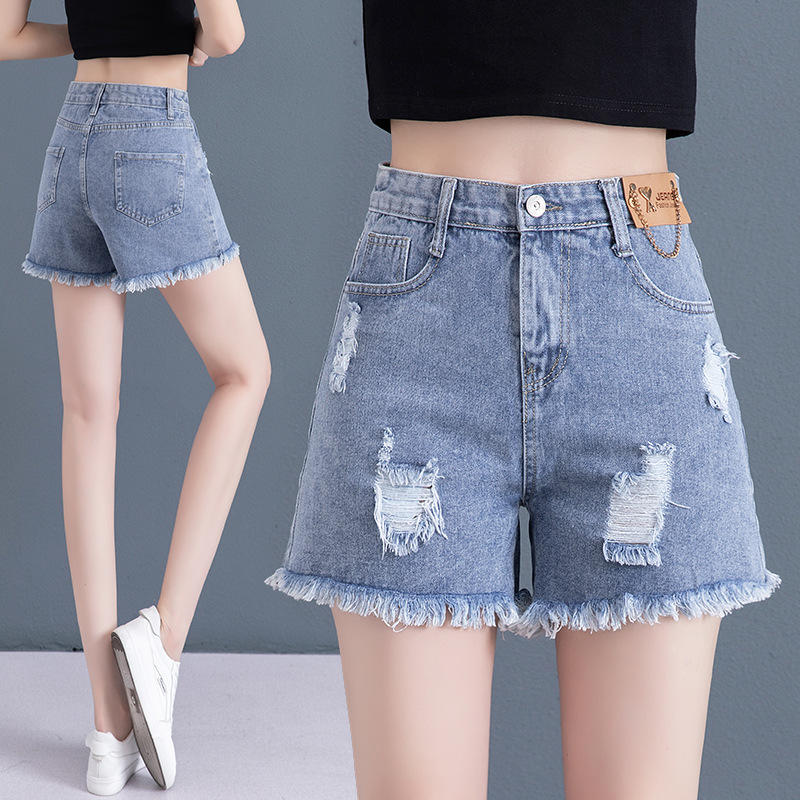 破洞牛仔短裤女薄款2022年夏季新款高腰显瘦a字毛边垂感直筒短裤