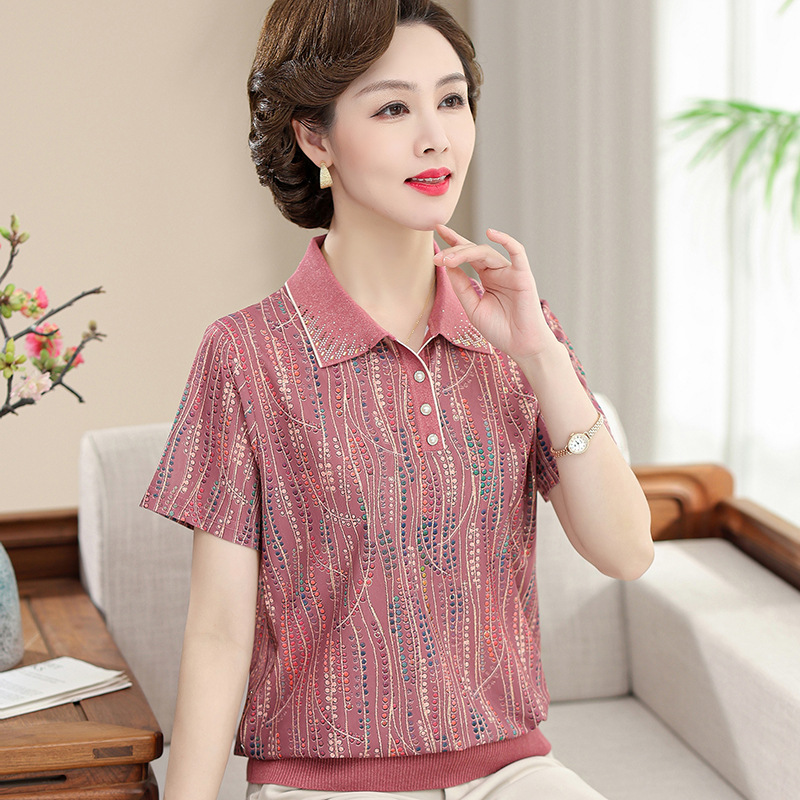 妈妈夏装短袖t恤中年女装2024新款母亲节衣服中老年洋气冰丝上衣