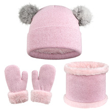 儿童帽子手套两件套男女童冬季毛线加厚保暖宝宝护耳帽 现货批发