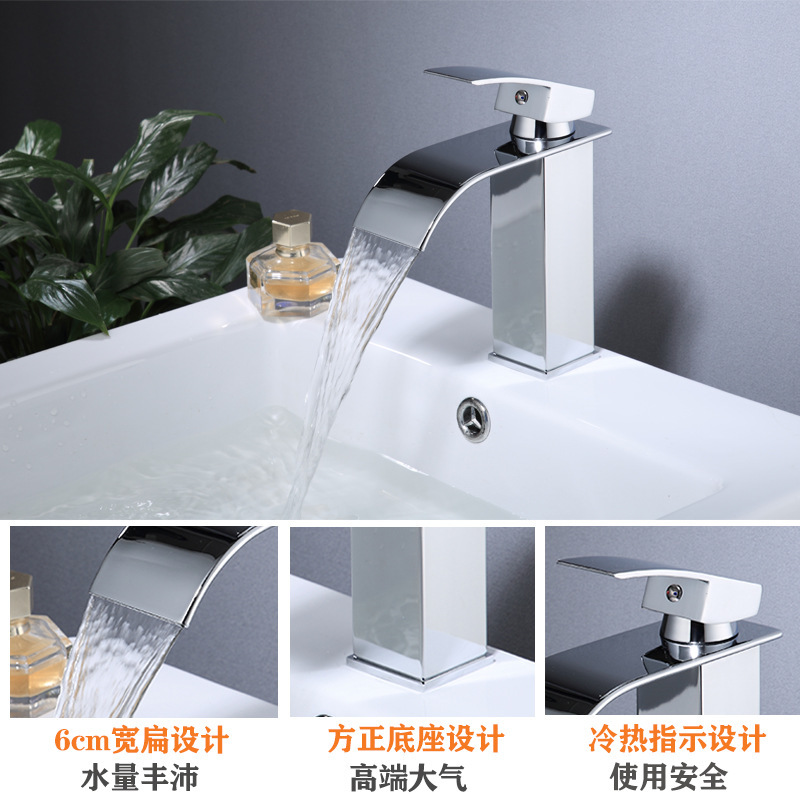 Cross-Border Basin Waterfall Faucet Black Stainless Steel Wide Mouth Mixed Faucet Balcony Simple Hot and Cold Table Faucet Water Tap