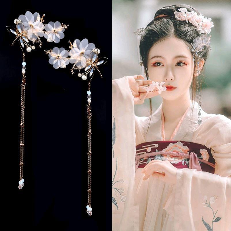 古风发饰女款汉服发夹仙气流苏对夹古代头饰夹子古装成人步摇边夹