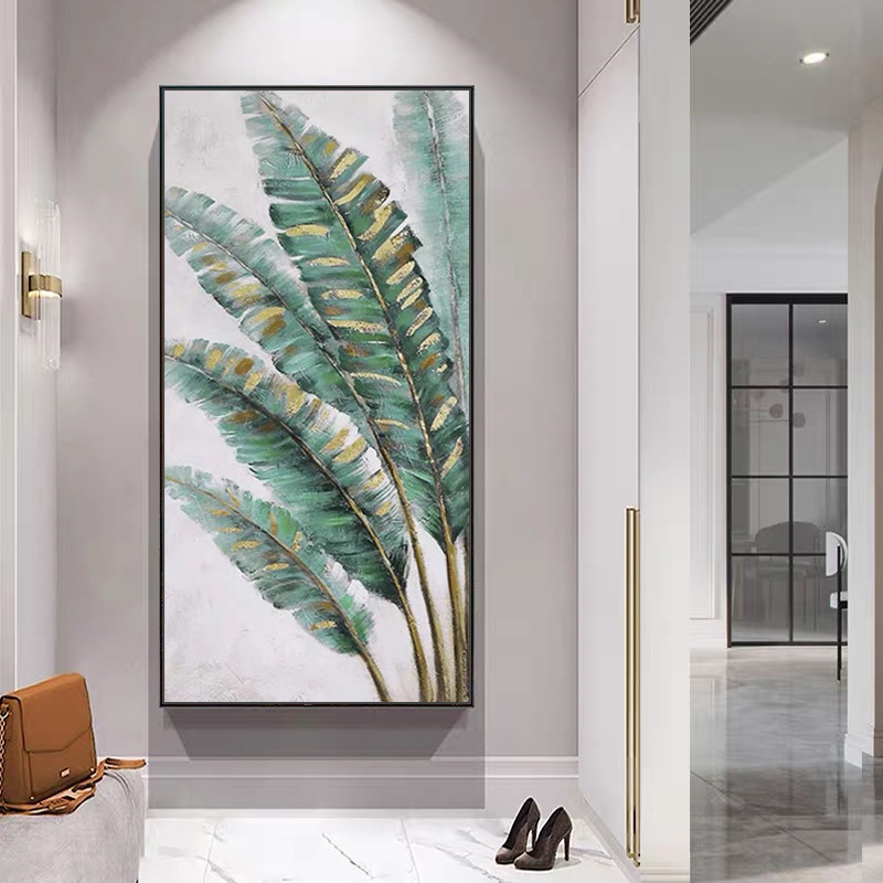 轻奢入户玄关装饰画走廊尽头挂画竖版玄幻过道壁画现代背景墙油画