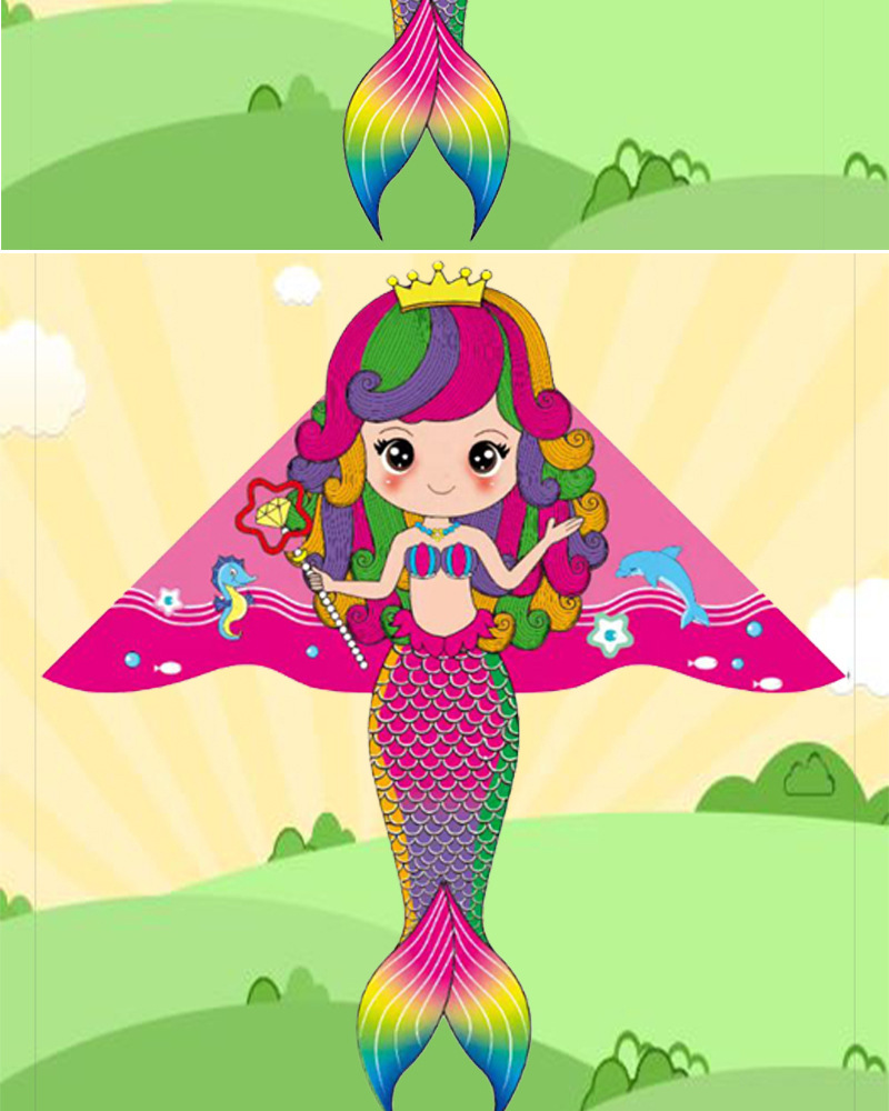 新款潍坊风筝热印亮布美人鱼热转移美人鱼大小风筝 儿童卡通风筝