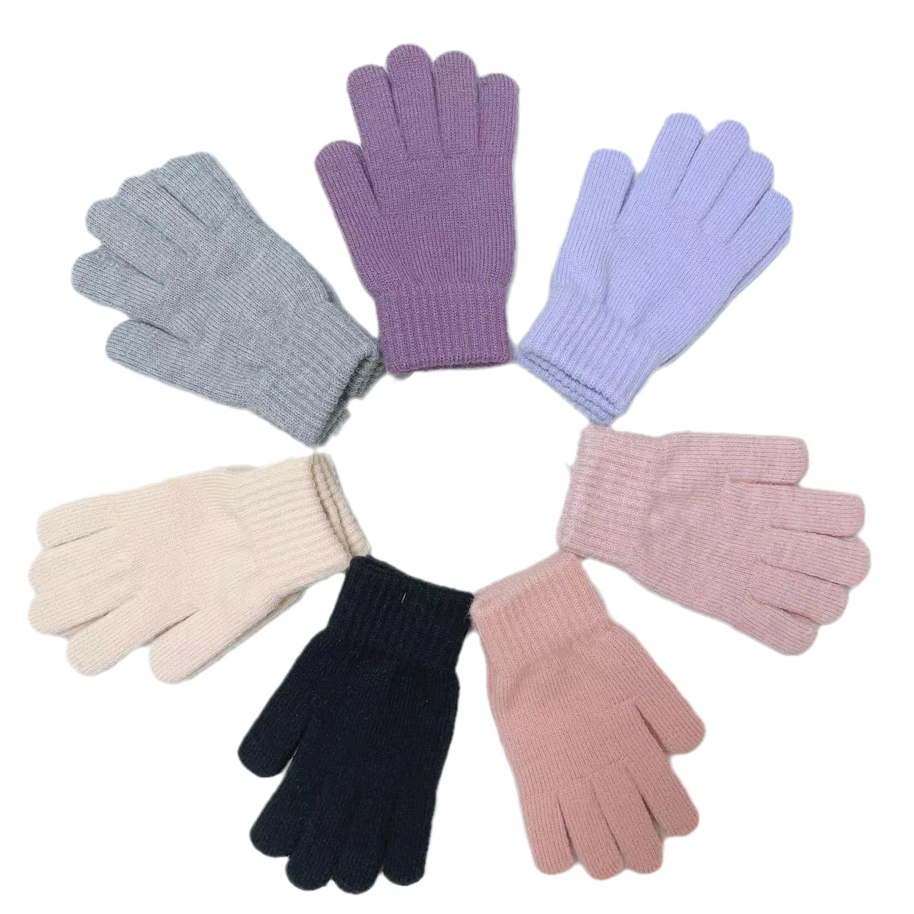 秋冬新品纯色弹力针织保暖手套 光板毛线可触屏情侣手套 韩版加厚