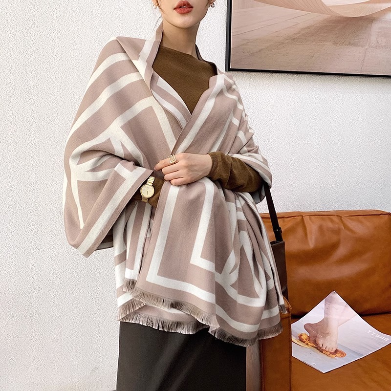 Classic Geometric Om Cashmere-like Scarf Air Conditioning Shawl Autumn and Winter All-Matching Lengthened Warm Jacquard Scarf for Women