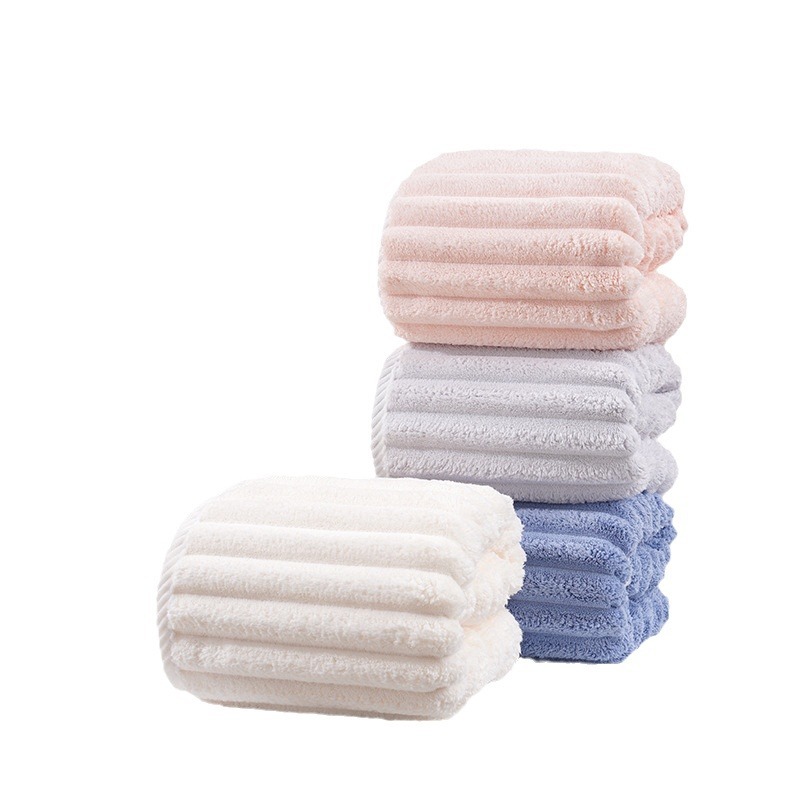 Popular Stripe Coral Fleece Towels Hair Care Hair-Drying Cap Set Thickened Absorbent No Lint No Fading Home