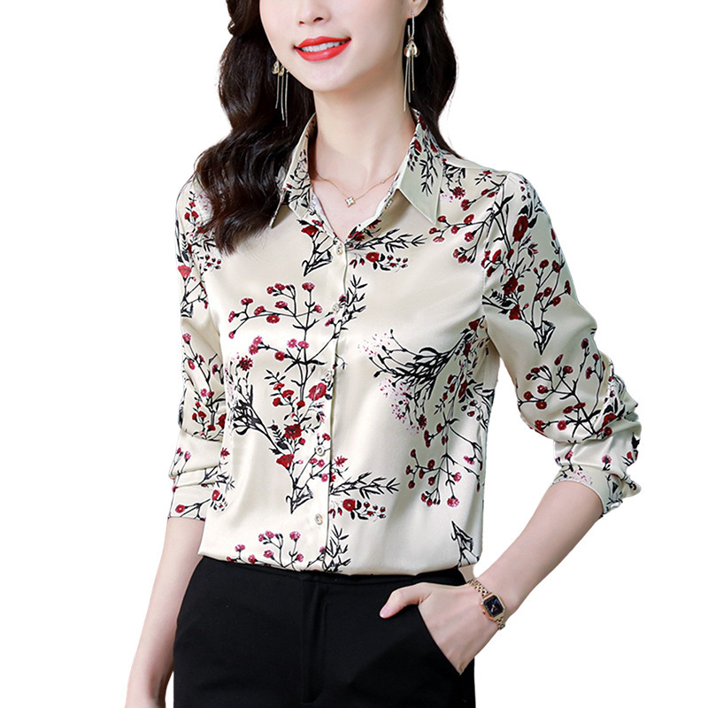 重磅真丝衬衫女士2023春新款时尚洋气印花衬衣高端大牌桑蚕丝上衣