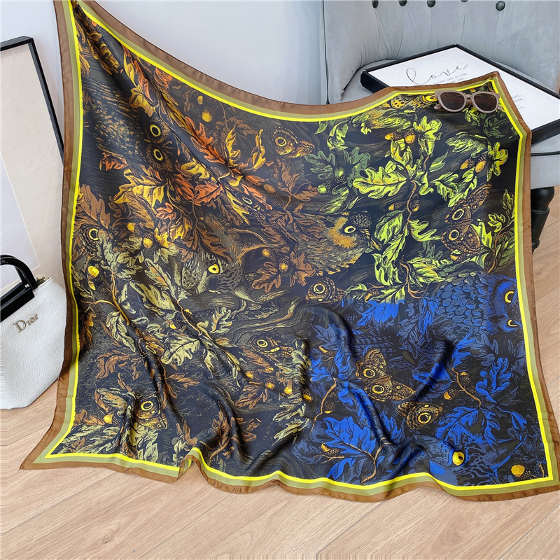 2022 Spring and Summer New Imitated Silk Scarves Women's Retro Ethnic Style Goldfish Pattern Printing Air Conditioner Long Shawl