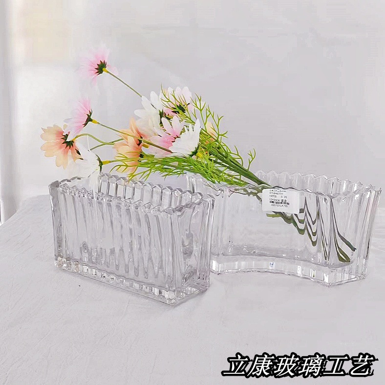 Minimalist Creative Combination Glass Crystal Vase Curved Striped Hydroponic Flower Container Desktop Living Room Decoration