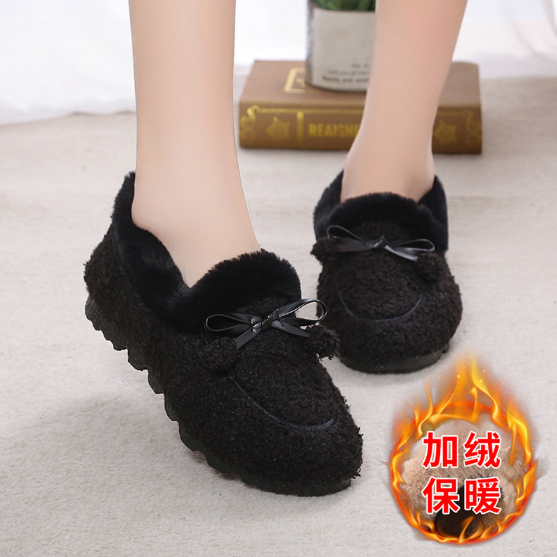 Winter Traditional Beijing Cotton Shoes Women's Fleece-lined Warm Cloth Shoes Furry Winter Casual Non-Slip Slip-on Women's Peas Shoes