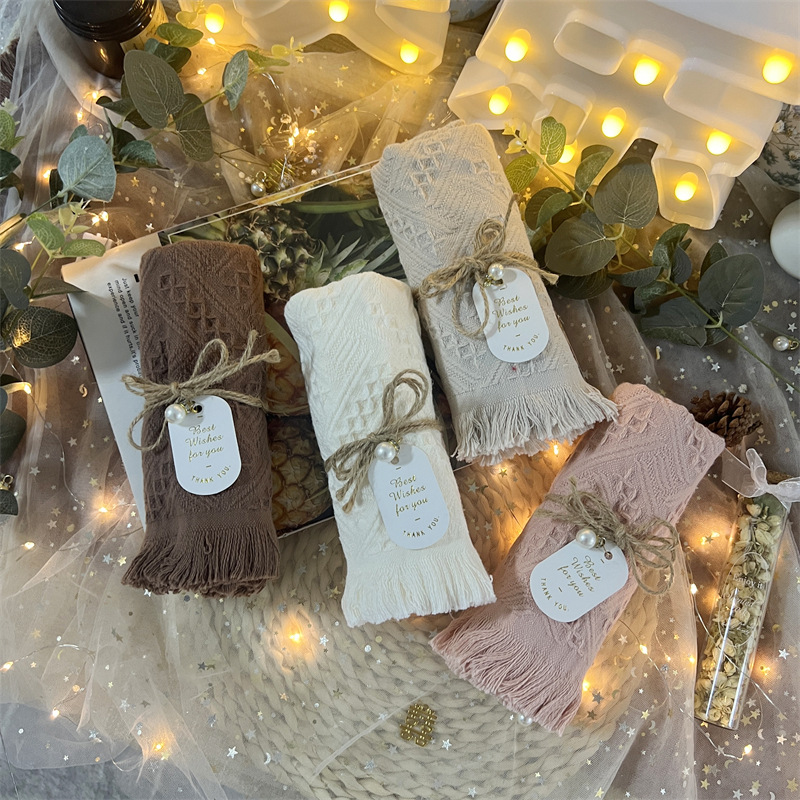 素色日系纱布蕾丝流苏毛巾布艺礼品结婚回礼伴手礼礼盒生日毛巾卷