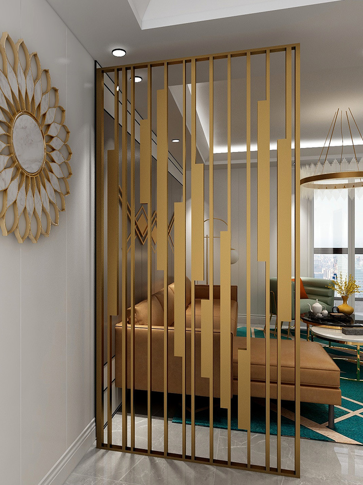 不锈钢金属屏风隔断小户型客厅轻奢钛金屏风酒店装饰艺术镂空玄关