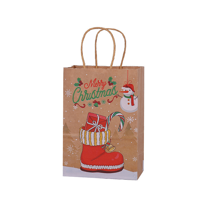 Christmas Kraft Paper Bag Tote Bag Natural Color Paper Bag Christmas Eve Gift Packing Bag Gift Bag Factory Direct Sales