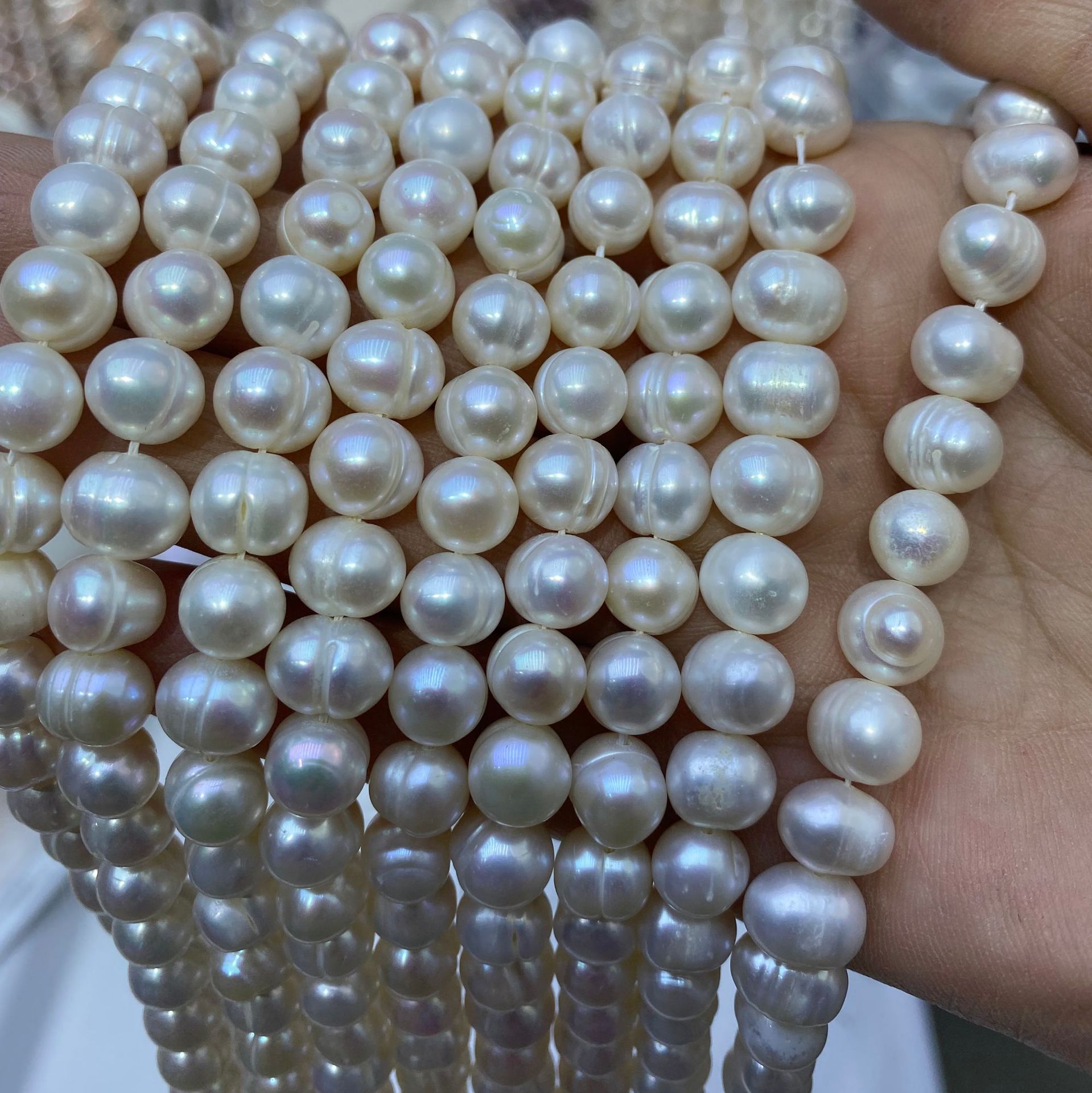 天然淡水珍珠 螺纹近圆珍珠 diy饰品配件 手链冲头淡水珍珠批发