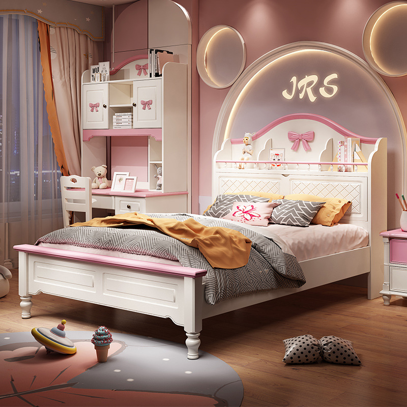 儿童床女孩公主床少女梦幻城堡实木女童卧室单人床可爱网红粉色床