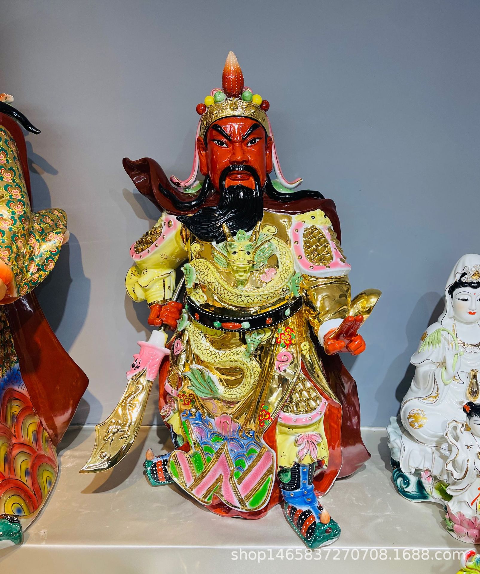 32寸金身连刀关公 陶瓷摆件工艺品