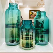 BBGLASSS保北玻璃 人工吹制花瓶摆件插花器皿绿色灰色玻璃花瓶