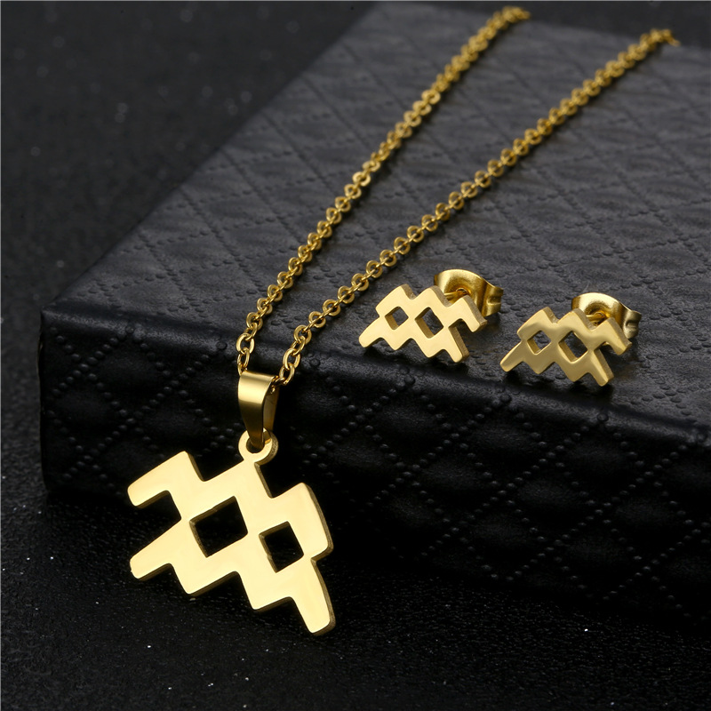 Cross-Border Aquarian Necklace and Earrings Suite Women's Fashion Personalized Cold Style Jewelry Set Stainless Steel Charm