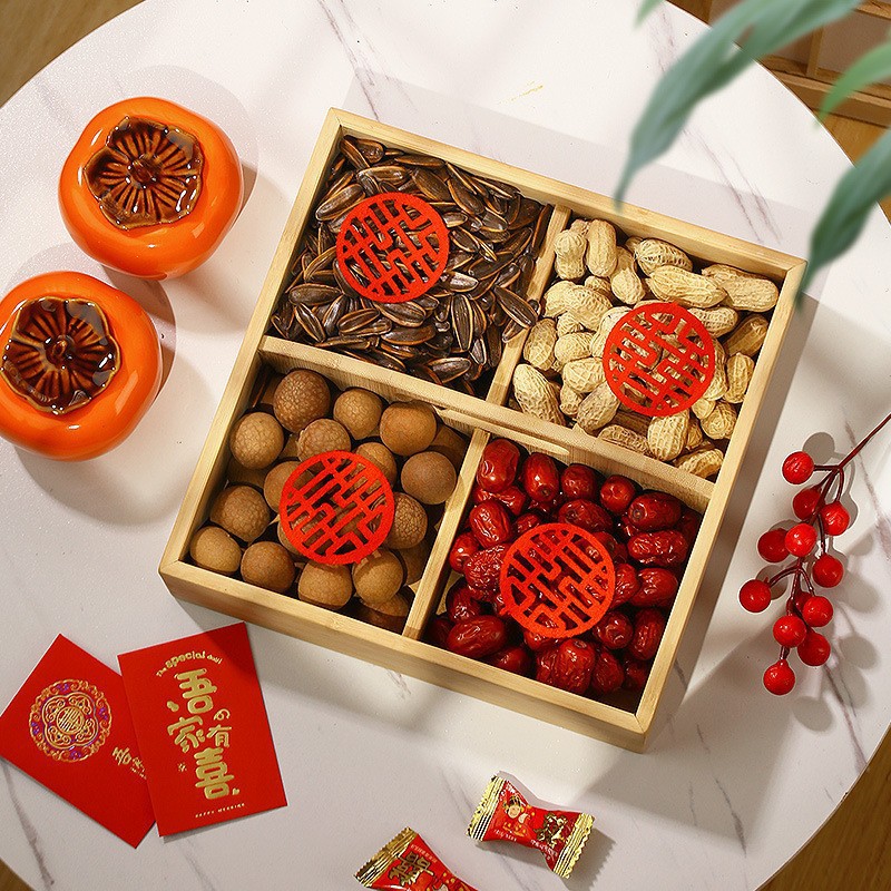 Chinese Style Four Palace Grid Dried Fruit Tray Creative Decoration Wedding Early Birth Son Compartment Fruit Plate Engagement Table Decoration Dim Sum Plate
