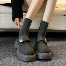 小短靴子女法式感2024春夏新款厚底弹力袜靴英伦风马丁靴