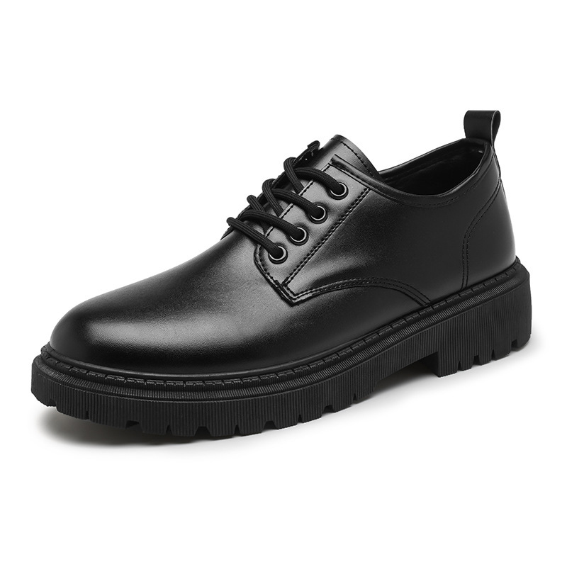 casual shoe Autumn Men's Casual Leather Shoes Big Head Shoes British Working Wear Shoes Korean Style Fashion Black Small Leather Shoes Low-Cut Fashion Shoes