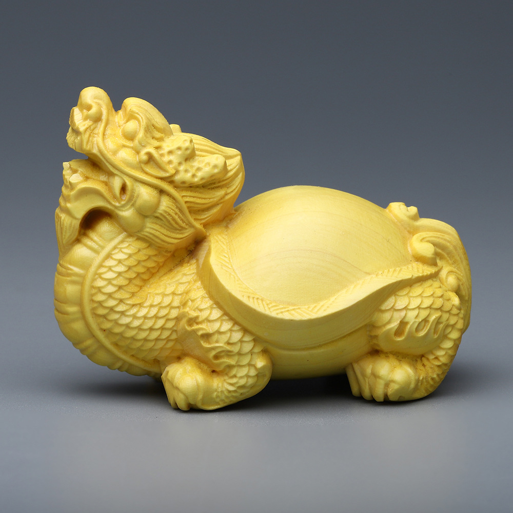 黄杨木雕神兽龙龟汽车动物摆件 实木龙龟手把件文玩雕刻工艺礼品
