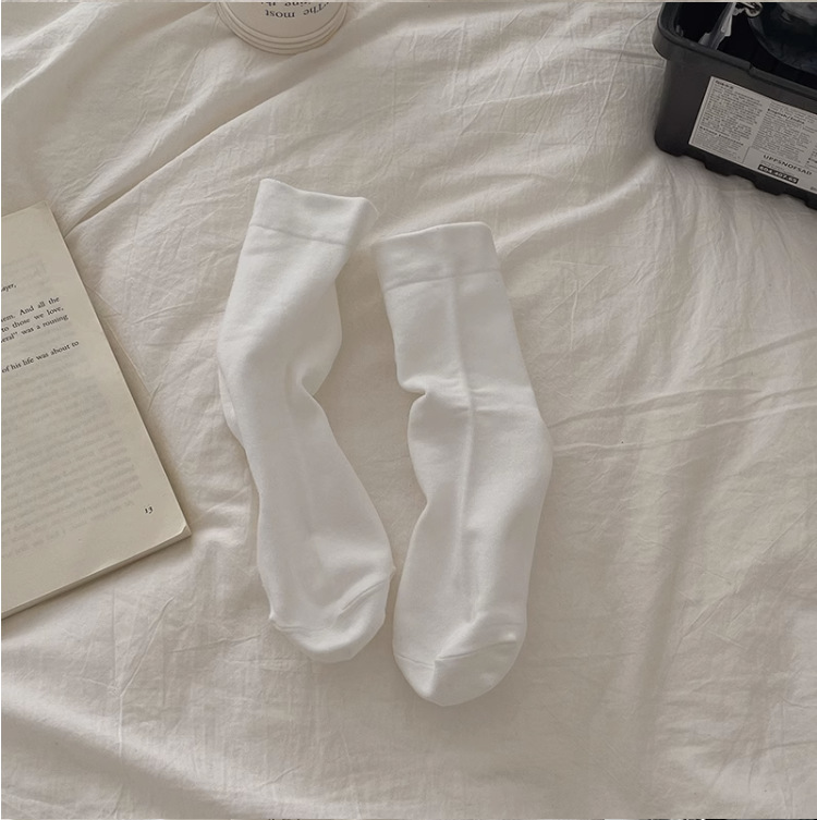 Cream White Bunching Socks Women's Mid-Calf Ins Trendy Spring and Autumn Seamless Socks Black Summer Thin Confinement Long Socks