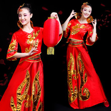 中国风秧歌演出服红色新款成人女喜庆立领灯笼舞广场舞舞蹈礼服