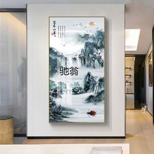 颗n玄关装饰画入户挂墙走廊过道新中式自粘墙面客厅壁画高山山水